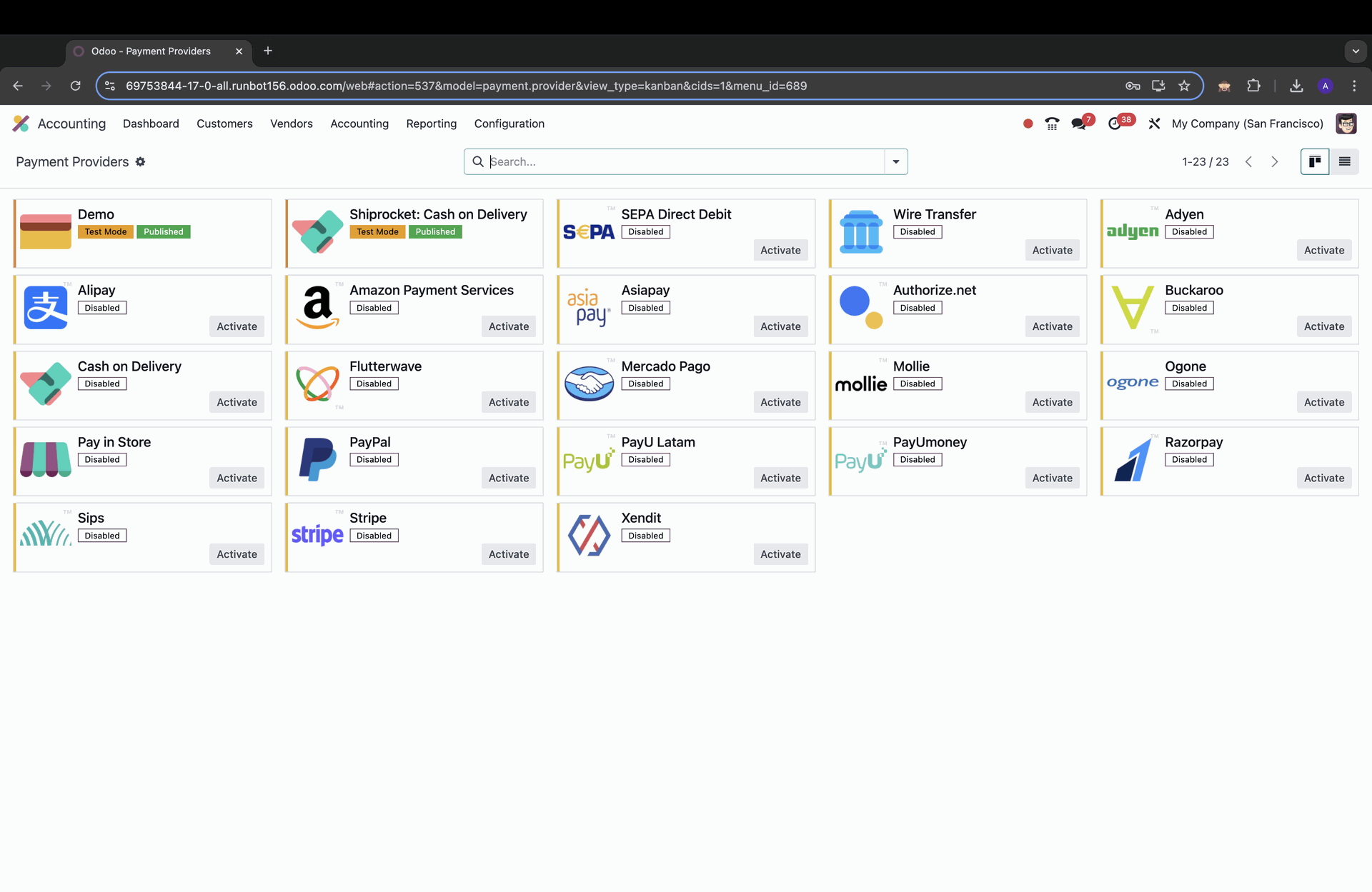 Activating a Payment Provider