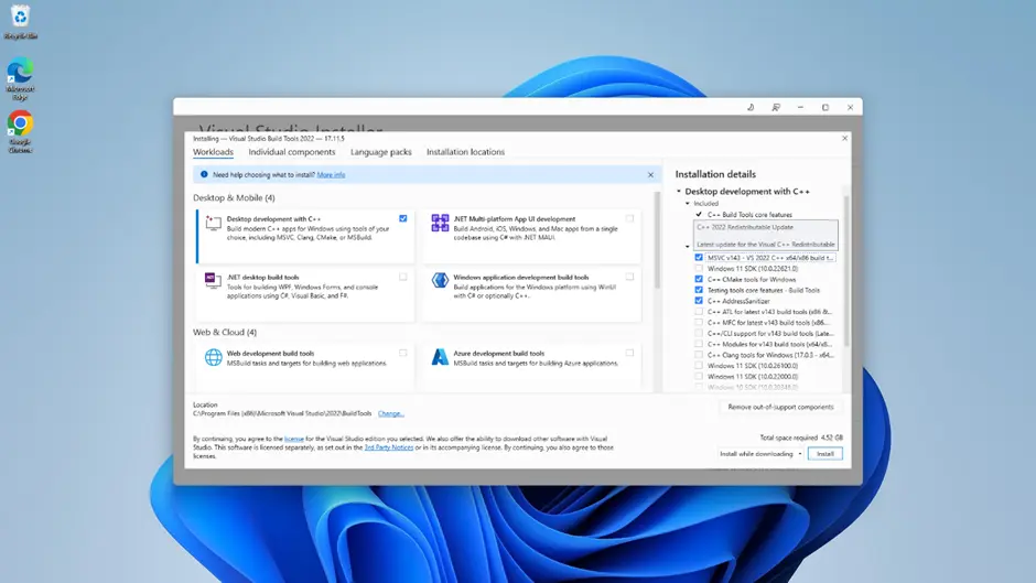 Installation of the C++ kit using Visual Studio Tools Installation of the C++ kit using Visual Studio Tools