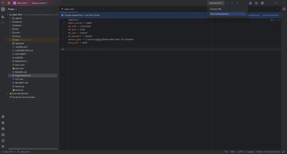 Configure Odoo 19 Development Environment in PyCharm Configure Odoo 19 Development Environment in PyCharm