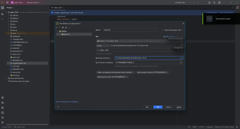 Configure Odoo 19 Development Environment in PyCharm Configure Odoo 19 Development Environment in PyCharm
